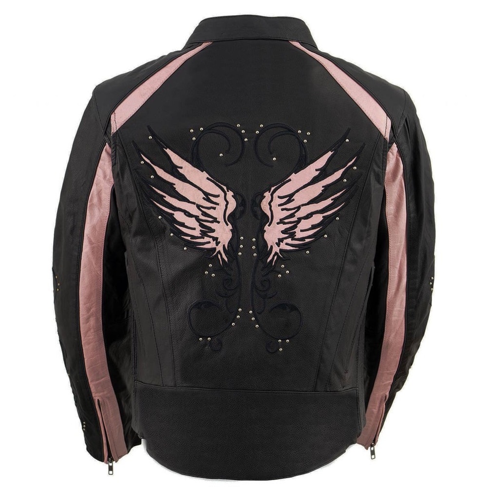 Milwaukee Leather ML1952 Women Black Pink Embroidered Stud Design Biker Jacket